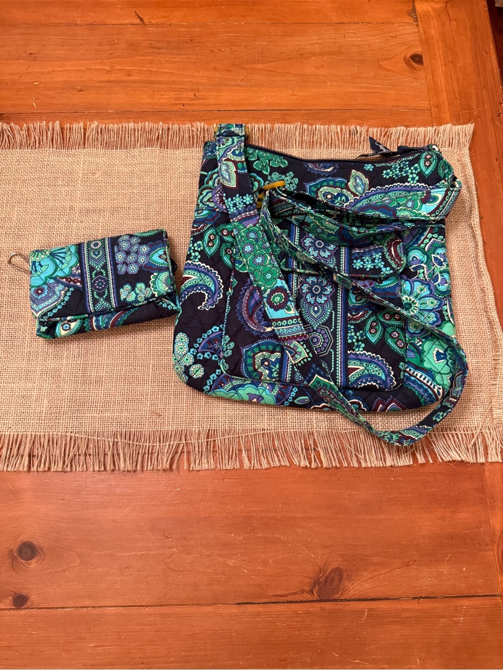Vera Bradley Quilted Paisley Crossbody Bag in Navy & Teal with matching wallet